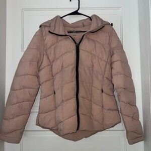 pink puffer jacket